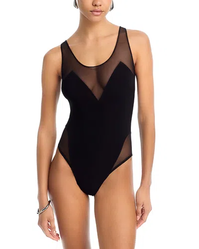 Norma Kamali Racer Mesh Mio One Piece Swimsuit In Black