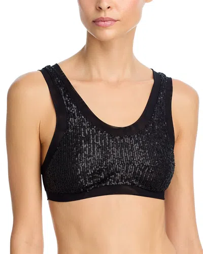 Norma Kamali Racer Sequin Swim Bra Bikini Top In Black