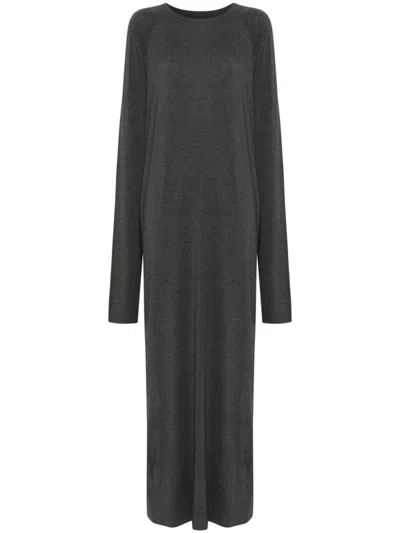 Norma Kamali Raglan-sleeve Side-slit Dress In Grey