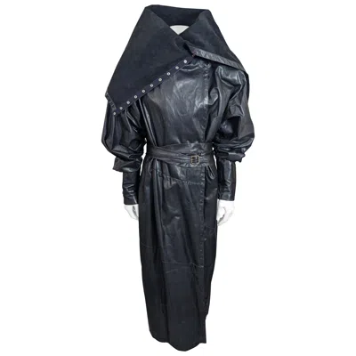 Pre-owned Norma Kamali Rare  Leather Snap Trimmed Coat, Omo In Black