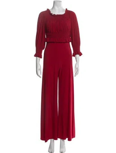 Pre-owned Norma Kamali Raw-edge Trim Pant Set In Red