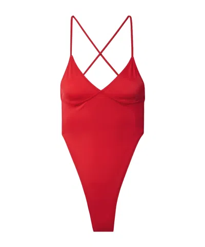 Norma Kamali Red High-cut Swimsuit