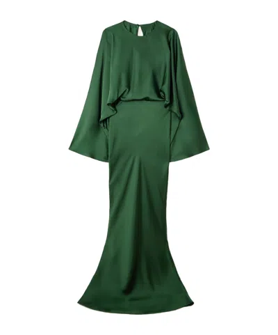 Norma Kamali Obie Draped Satin Gown In Green
