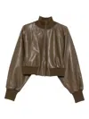Norma Kamali Ribbed-cuff Leather Jacket In Brown