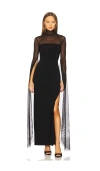 Norma Kamali Ribbon Sleeve Turtleneck Side Slit Gown In 黑色