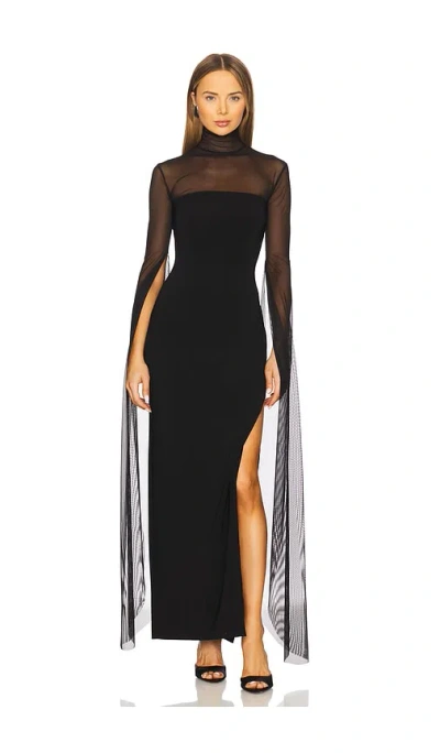 Norma Kamali Ribbon Sleeve Turtleneck Side Slit Gown In 黑色