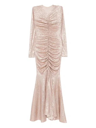 Norma Kamali Ruched Fishtail Gown In Brown