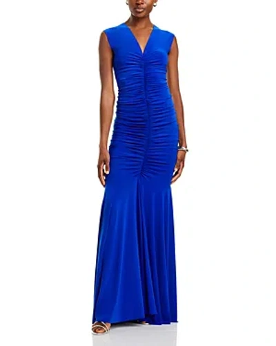 Norma Kamali Ruched Fishtail Gown In Electric Blue