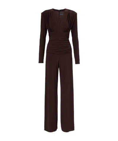 Norma Kamali Ruched Jersey Jumpsuit In Brown