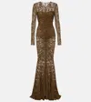 Norma Kamali Ruched Lace Gown In Green