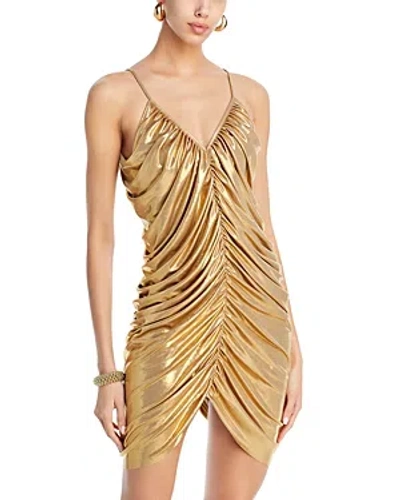 Norma Kamali Ruched Lame Mini Dress In Gold