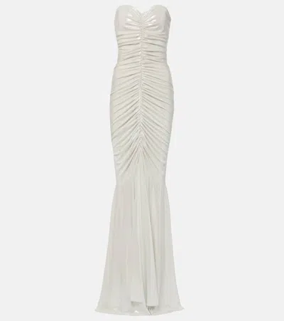 Norma Kamali Ruched Metallic Gown In White