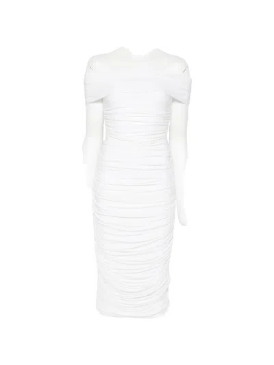 Norma Kamali Ruched Off-the-shoulder Midi Dress In White