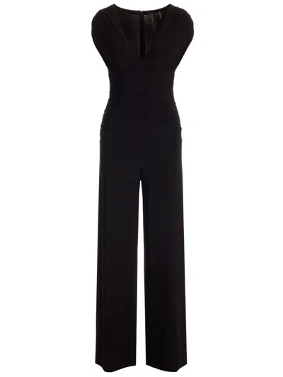 Norma Kamali Ruched Plunge Jumpsuit Jewelry Black