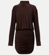 Norma Kamali Ruched Shirt Dress In Brown