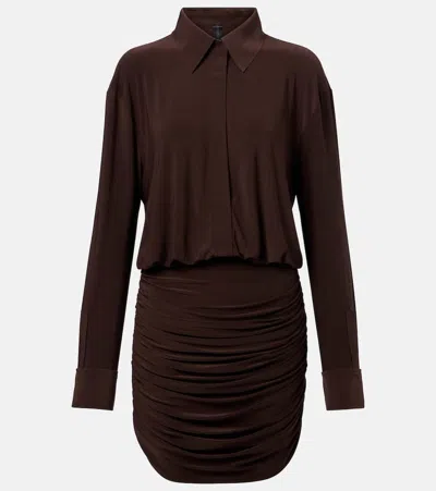 Norma Kamali Ruched Shirt Dress In Brown