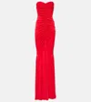 Norma Kamali Ruched Strapless Gown In Red