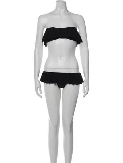 Pre-owned Norma Kamali Ruffle Embellishment Bikini W/ Tags In Black