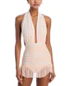 Norma Kamali Ruffle Halter Mini Dress One Piece Swimsuit In Baby