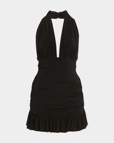 Norma Kamali Ruffle Halter Mio One-piece Swimdress In Black