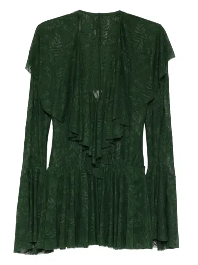 Norma Kamali Ruffle Long-sleeve Mini Dress In Green