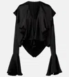 Norma Kamali Long Sleeve Deep V Ruffle Bodysuit