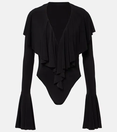 Norma Kamali Ruffled Bodysuit In Black