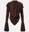 Norma Kamali Ruffled Jersey Bodysuit In Brown