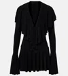 Norma Kamali Long Sleeve Deep V Ruffle Mini Dress Dresses Black In Black