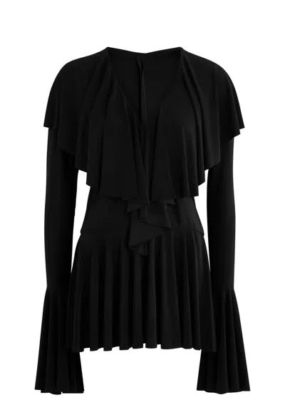 Norma Kamali Ruffled Jersey Mini Dress In Black