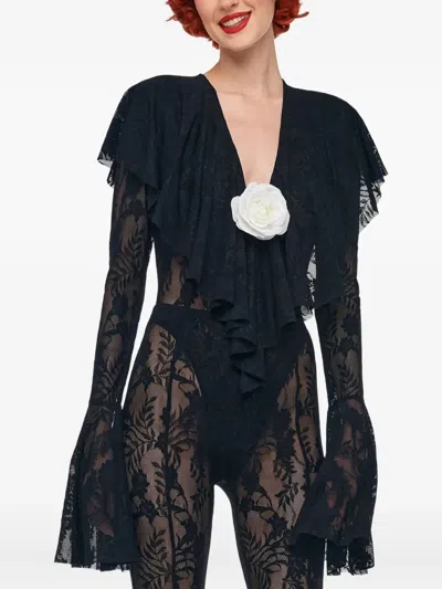 Norma Kamali Ruffled Lace Top In Black