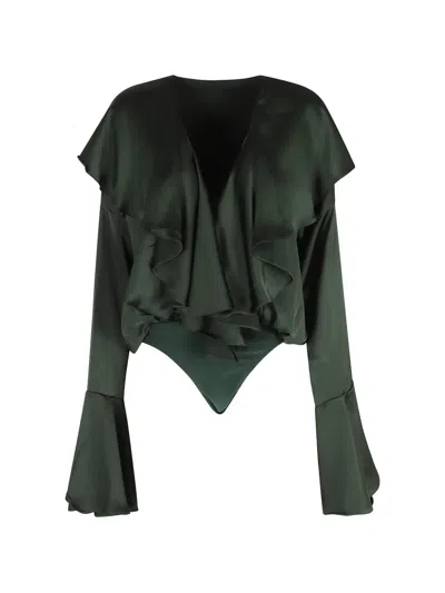 Norma Kamali Ruffled V-neck Top In Green