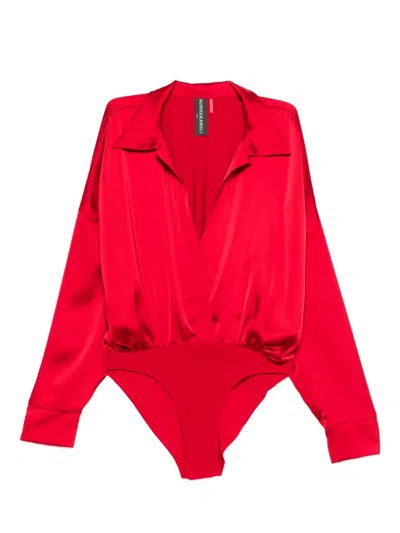 Norma Kamali Satin Bodysuit In Red