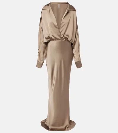 Norma Kamali Satin Gown In Brown