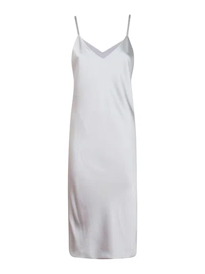 Norma Kamali Satin Midi Dress In Silver