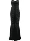 Norma Kamali Strapless Shirred Front Fishtail Gown In Black