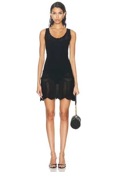 Norma Kamali Scoop Neck Tank Crochet Mini Dress In Black