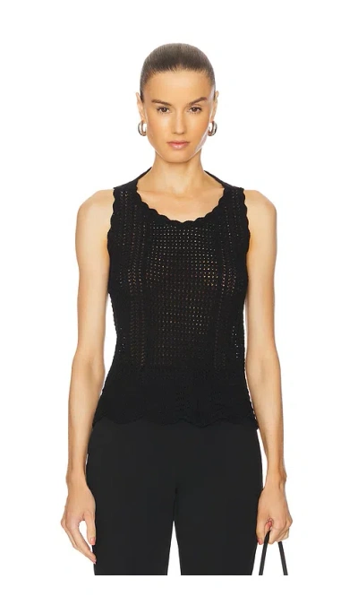 Norma Kamali Scoop Neck Tank Crochet Top In 블랙