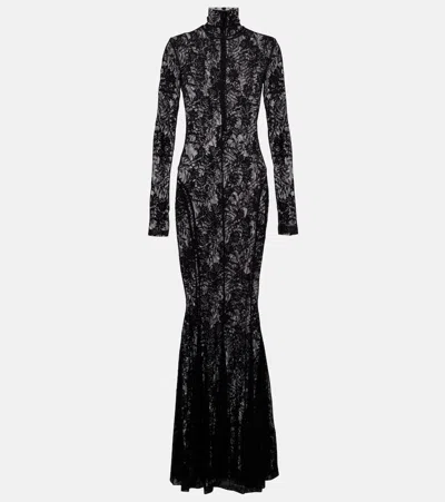 Norma Kamali Semi-sheer Lace Gown In Black
