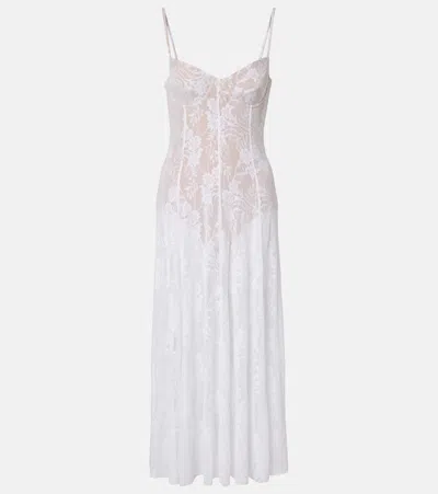 Norma Kamali Semi-sheer Lace Slip Dress In White