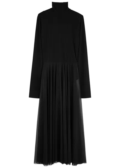 Norma Kamali Semi-sheer Mesh And Jersey Midi Dress In Black