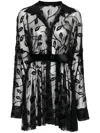 Norma Kamali Leaf Embroidery Mini Dress With Belted Waist In Black
