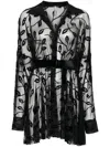 Norma Kamali Leaf Embroidery Mini Dress With Belted Waist In Black