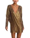 Norma Kamali Sequin Dolman Sleeve Wrap Mini Dress In Bronze
