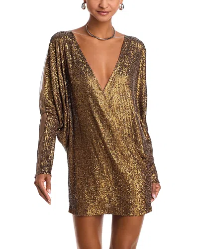 Norma Kamali Sequin Dolman Sleeve Wrap Mini Dress In Bronze