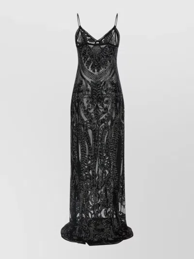 Norma Kamali Sequin Dress Fitted Silhouette Floor Length In Black