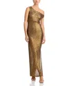 Norma Kamali Sequin Dropped Shoulder Gown In Gold