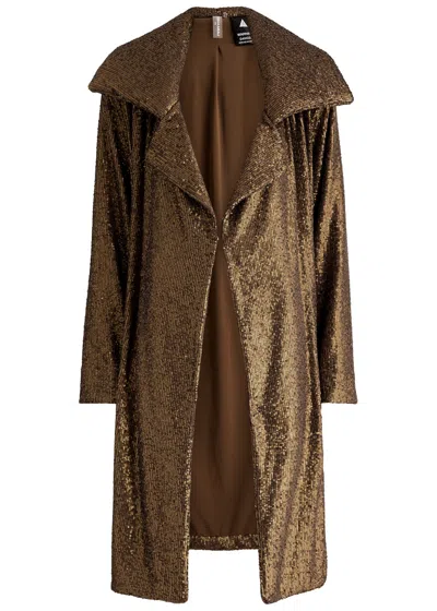 Norma Kamali Sequin-embellished Stretch-tulle Coat In Bronze