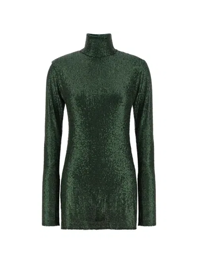 Norma Kamali Long Sleeve Slim Fit Turtleneck Pickleball Dress In Green