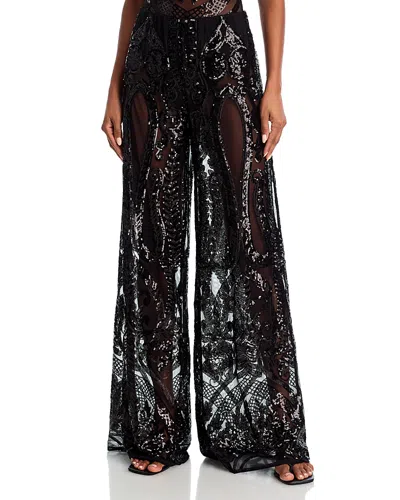 Norma Kamali Sequin Mesh Boyfriend Elephant Sweatpants In Black